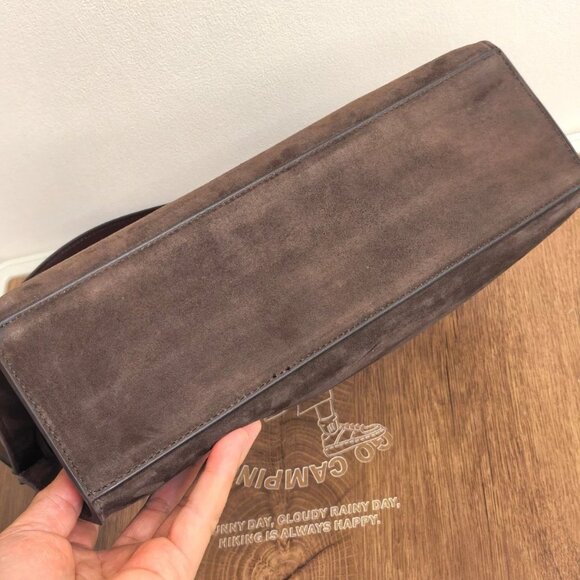 Auth Tory Burch Large Lee Radziwill Suede Shoulder Bag Dark Cocoa - Picture 6 of 9